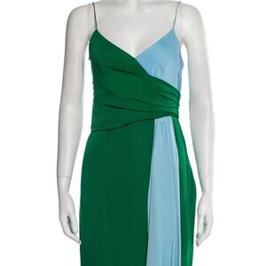 MILLY Silk Slip Dress (NWT) - Colorblock (Green with Blue details) - Size M